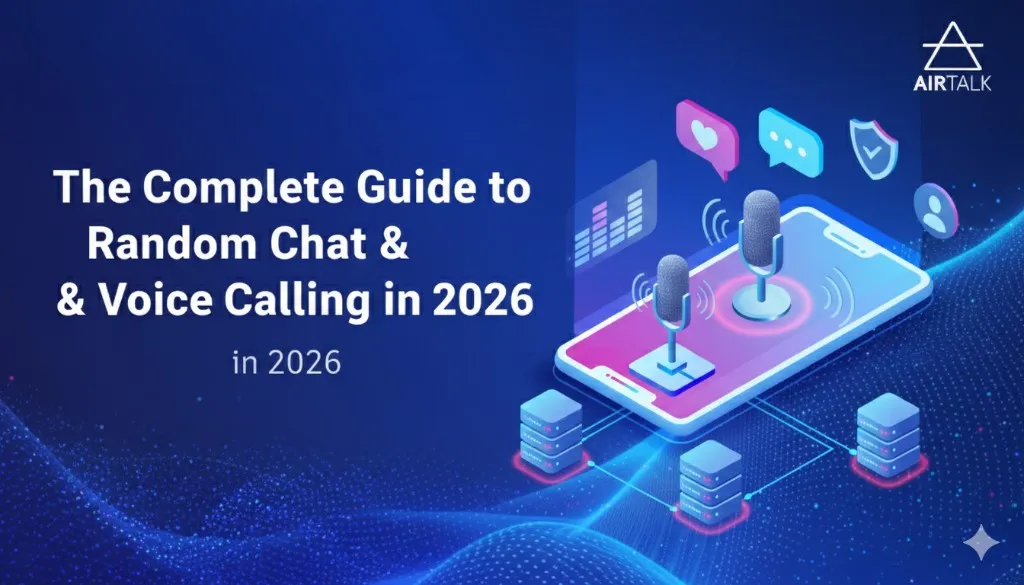 Complete guide to random voice chat and calling in 2026, modern illustration with headphones and global connection