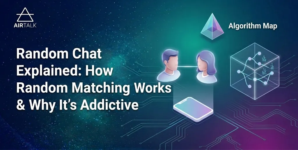 Random Chat Explained - How random matching works and why it's addictive, algorithm and human connection illustration