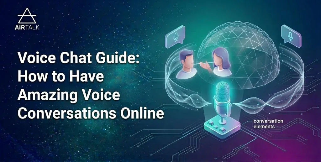 Voice Chat Guide - How to have amazing voice conversations online, illustration with microphone and conversation elements