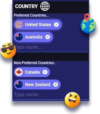 Filter by country to make international friends