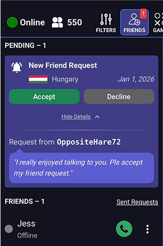 Friend requests and connections feature